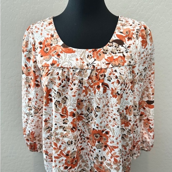 HAYDEN | Warm Orange Whimsical Floral Boho Peasant Top | Small - Picture 3 of 8